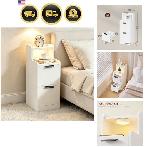 Narrow nightstand with - nightstand, led